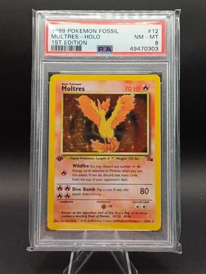 Moltres Holo #12/62 PSA 8 - Pokemon Fossil 1st Edition - Image 1 of 2