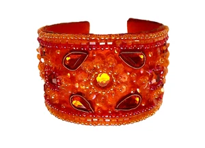 Dazzling Beads,Sequins & Orange Faux Rhinestones, Cuff Bracelet - Picture 1 of 8