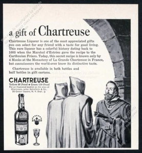1961 Chartreuse liqueur bottle glass Carthusian monk art vintage print ad - Picture 1 of 2
