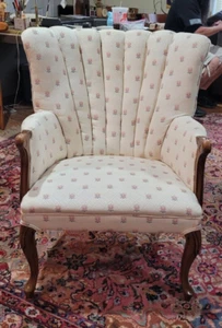 Vintage Wingback Arm Fabric Side Chair Classic Victorian Floral Wallpaper Design - Picture 1 of 12