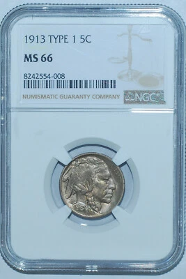 1913 NGC MS66 T1 Type 1 Buffalo Nickel - Image 1 of 2