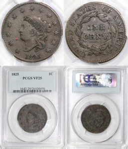 1825 1c Coronet or Matron Head Large Cent PCGS VF 25 - Picture 1 of 5