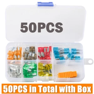 50PCS Car Fuse Blade 2A-35A Middle Size Fuse Clip Assortment Auto Fuses with Box - Picture 1 of 12