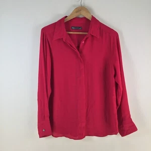 Marks and spencer womens button up shirt 14 red long sleeve collar 112564 - Picture 1 of 8