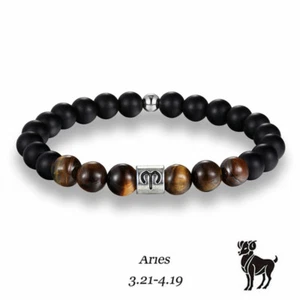 12 Zodiac Constellation Horoscope Signs Bracelet Tiger Eye Stone Beads Bracelets - Bild 1 von 23