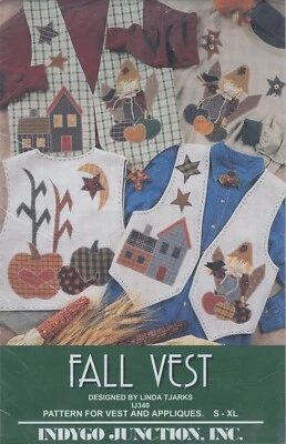 FALL VEST Harvest Autumn APPLIQUE Pattern S-XL UNCUT IJ340 Quilt Indygo Junction - Image 1 of 4