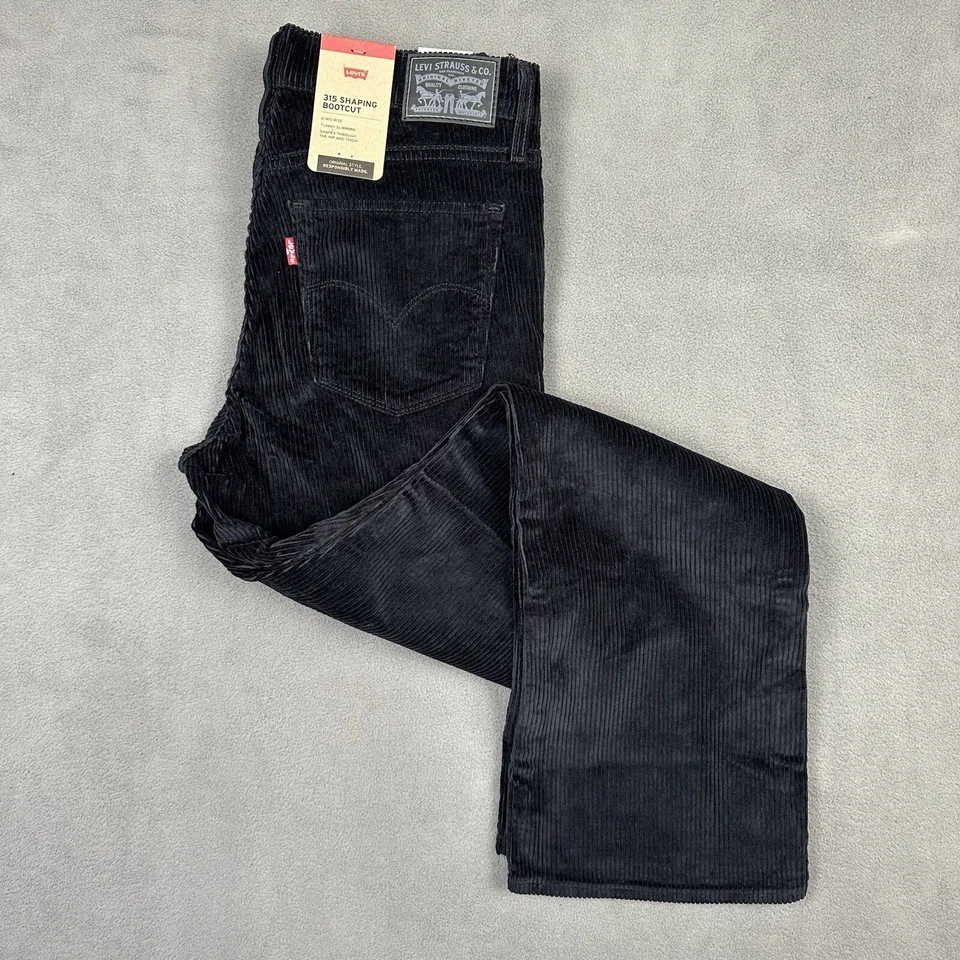 Levi's 315 Shaping Bootcut Black Wide Corduroys Sz 29 Irregulars 30X29