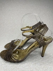 Lauren Ralph Lauren High Heels Sandals Womens 9.5 Leather  Strappy Gold Bronze - Picture 1 of 8