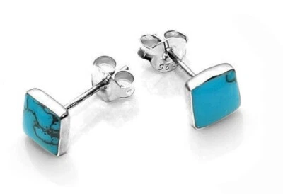 925 ECHT SILBER *** Ohrstecker Ohrring Rechteck Viereck Quadrat Raute Türkis 6mm - Bild 1 von 3