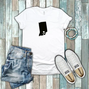 Indiana Hoosier State Home Pride Herz Silhouette 100 % Baumwolle weiß T-Shirt - Bild 1 von 3