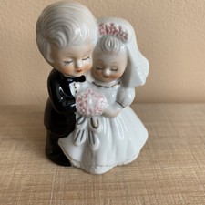 Vintage Ceramic Bride and Groom Wedding Cake Topper Figurine