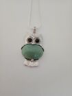 Silver Owl Pendant Necklace With Green Adventurine Natural Stone