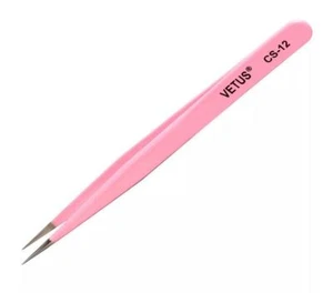 VETUS Original Genuine Pink Precise Switzerland Tweezers Eyelash Extension CS-12 - Picture 1 of 7