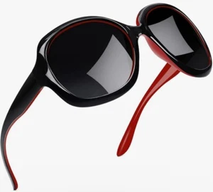 Joopin Oversized Sonnenbrille Damen Trendy Polarisiert - Schwarz mit Rot. - Bild 1 von 3
