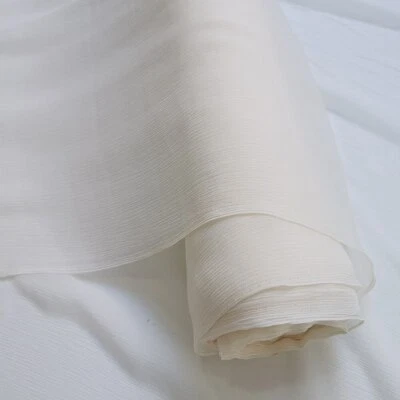 1yard X 1meter Ivory Navy Mulberry Silk Chiffon Crepe Fabric Crinkled Ggt Silk - Image 1 of 4
