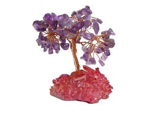 Árbol bonsai de piedras preciosas de amatista sobre cristales rojos alambre de cobre pequeño 4 pulgadas de alto - Imagen 1 de 8