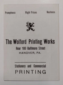 1915 The Wolford Printing Works Advertisement Hanover, Pennsylvania - Picture 1 of 1