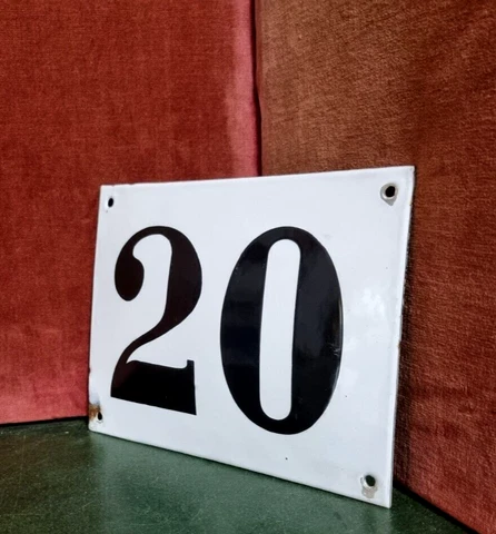 Large vintage French domed enamel house sign white raised number 20 for mailbox Cover
