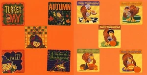 10 Thanksgiving Large Stickers - Party Favors - Scarecrow, Turkey, Autumn - Picture 1 of 3
