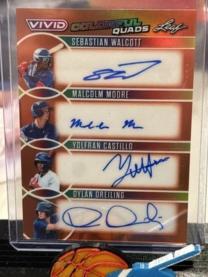 2025 Leaf Vivid Baseball Rangers Quad Auto Dreiling Walcott Moore Castillo /4 🔥 - Image 1 of 4