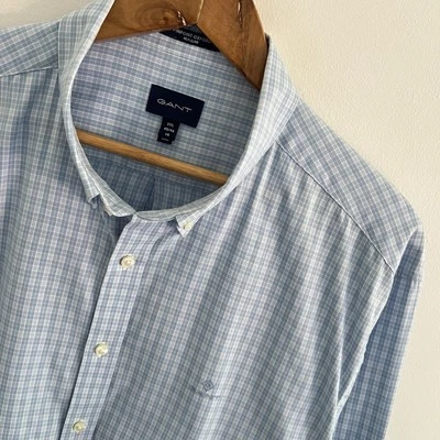 GANT Shirt Size 2XL XXL Mens Blue Plaid Check Regular Fit Cotton Long Sleeve - Image 1 of 4