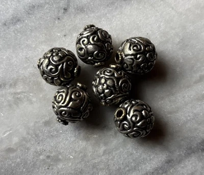 6 pcs Tibetan Silver Repousse Beads Handmade In Nepal 16mm CC724 - Image 1 of 2