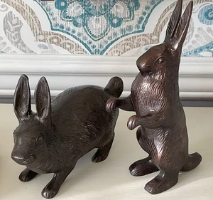 Pr Bronze Metall Kaninchen Figuren stehend 8 1/2" hoch & auf 4 Beinen 7" lang - Bild 1 von 14