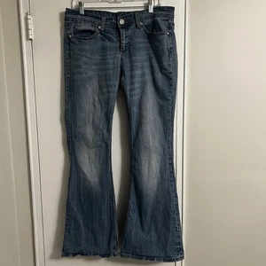 7 For All Mankind Seven Jeans - Mid-Rise Flare Bedazzled Buttons - Size 12 Y2K - Picture 1 of 15