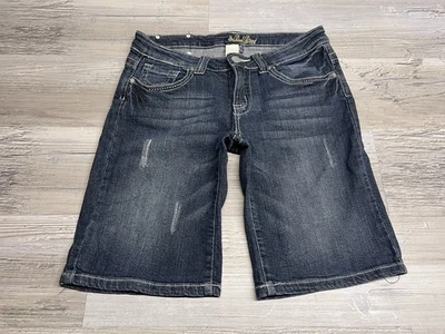 Pantalones Cortos Bermudas Estilo Y2K Rojo Remache Juniors Talla 5 Denim Elástico Lavado Oscuro Foto 1 de 4