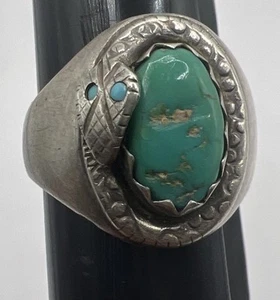 Navajo Sterling Silver 925 Snake RN Ring Size 11.5 w/ Turquoise Stone (10.07g) - Picture 1 of 17