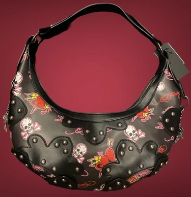 Bolso de Hombro Ed Hardy Negro Y2K Calavera Corazón Tatuaje ~ Viral ~ TikTok ~ Nuevo con Etiquetas ~ Muy Buen Estado Foto 1 de 3