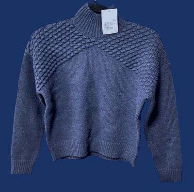 Forever 21 Juniors Talla XS Suéter Cuello Tortuga Recortado Azul Marino Grueso Tejido Nuevo Foto 1 de 4