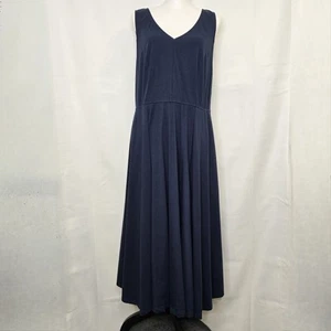 Eshakti Cotton Knit Fit And Flare Dress Size 1x 18W Navy Blue V Neck Sleeveless - Picture 1 of 12