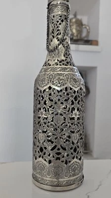 EXCEPCIONAL ANTIGO PERSA QAJAR GARRAFA PRATA DECANTADOR TRABALHO ABERTO  - Imagem 1 de 4