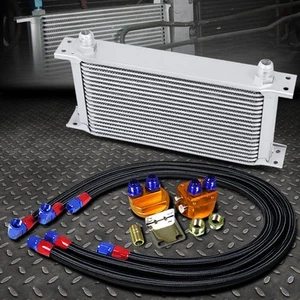 ENFRIADOR DE ACEITE DE MOTOR/TRANSMISIÓN PLATEADO 19 FILAS 10AN CON KIT DE REUBICACIÓN DE FILTRO NEGRO - Imagen 1 de 8