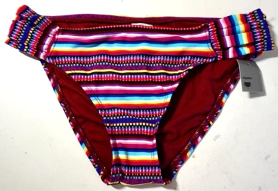 MOSSIMO PARTE INFERIOR DE BIKINI HIPSTER A RAYAS ROJAS PROFUNDAS PARA MUJER ¡NUEVO! SM, MED. LG. O XL Foto 1 de 2