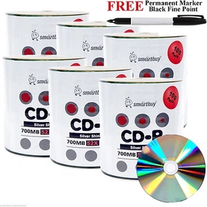 600 Smartbuy CD-R 52X 700 MB disco de disco de plata brillante + marcador permanente negro - Imagen 1 de 4