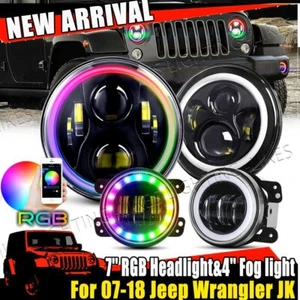 Combo de faros antiniebla LED RGB de 7 pulgadas con halo de 4" para Jeep Wrangler JK TJ 07-18 - Imagen 1 de 12