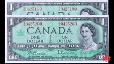 1967 Bank Of Canada $1 Beattie/Rasminsky Consecutive Pair Prefix N/A - CHunc -