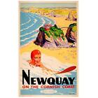 Home Wall Art Print - Vintage Retro Travel Poster - Newquay - A4,A3