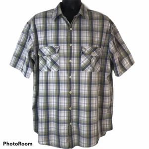 TIMBERLAND Camicia Uomo Casual XLT Manica Corta Bottone Anteriore Verde Blu Avorio - Foto 1 di 12