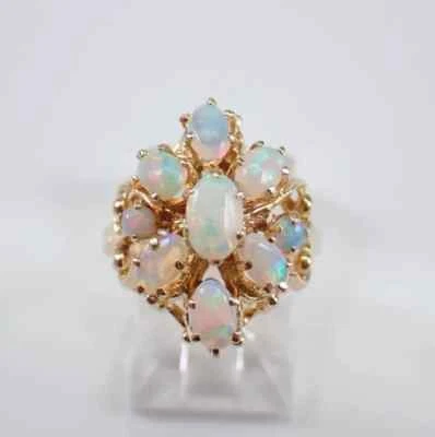 Anillo de boda vintage de ópalo de fuego genuino corte ovalado de 2,30 quilates enchapado en oro amarillo de 14 quilates Foto 1 de 4