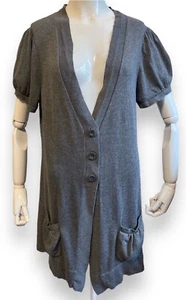 Apt 9 Women's Gray Cardigan Size Large 3 Button Pockets Ruffled Short Sleeves - Picture 1 of 12