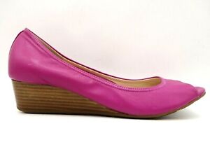 Cole Haan Air Pink Leather Slip On Peep Toe Wedge Heel Shoes Women's 8.5 B