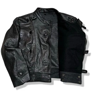 Chaqueta de moto de cuero del ejército sueco vintage piel de cabra adulto cuero de cabra R - Imagen 1 de 10