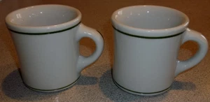 2 VTG Lawrence Vitrified China Diner Mugs USA Green Stripe Restaurant Ware 8 ozs - Picture 1 of 7