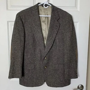 Austin Reed Blazer Mens 42S Tweed Elbow Patches Wool Gray Blue - Picture 1 of 13