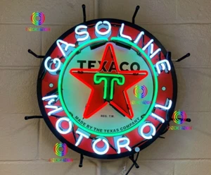 24"X24" Texaco Star Motor Oil Gas Gasoline Texas Real Glass Neon Sign Beer Light - Picture 1 of 4