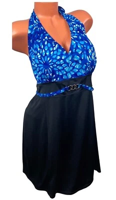 Jaclyn Smith Swimsuit Swimdress 24W 3X Black Blue Floral Halter Cruise    W - Изображение 1 из 4