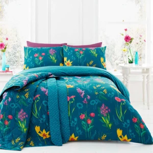 Duvet Cover Bedding Set Ingrid Floral Print Reversible By Dreams & Drapes Teal - Picture 1 of 8